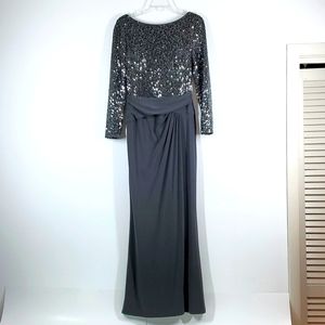 Lauren Ralph Lauren Dark Gray Sequin Formal Dress 8 Petite EUC